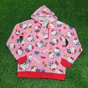 Sanrio Hello-Kitty AOP Zip Hoodie Womens Large 20x26 Lightweight